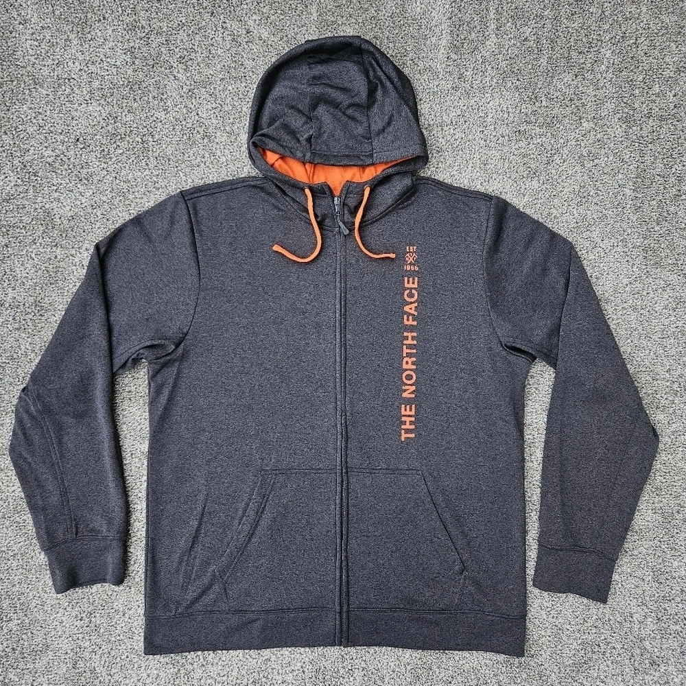 North Face Men’s Zip Up Sweatshirt Size XL Full Zip Hoodie Jacket Gray Orange